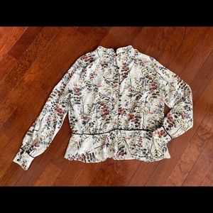 Zara Z 1975 denim floral long sleeve peplum top